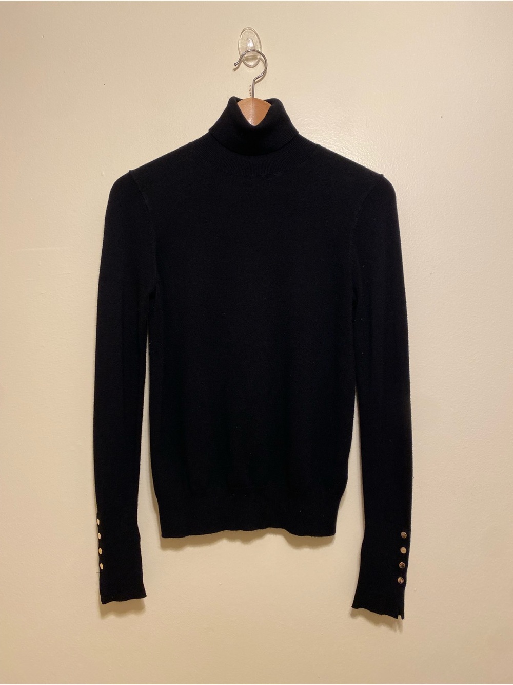 Zara Black Turtleneck Sweater with Gold Button Cuff. Size M